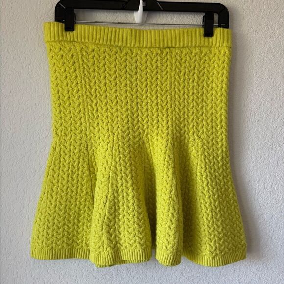 Anthropologie Maeve Cable Knit Flared Mini Skirt Sz M Neon Yellow Preppy Spring - Picture 1 of 5